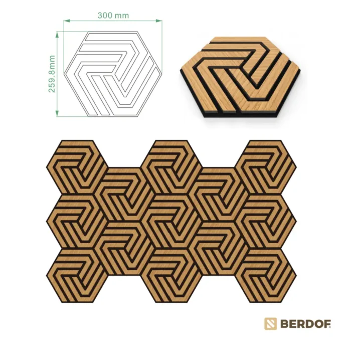 Akustický panel hexagon - Dub karamelový