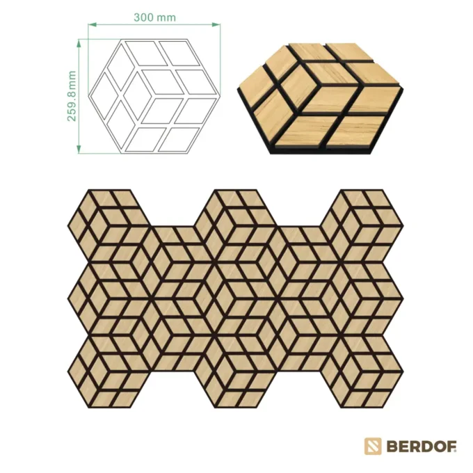 Akustický panel hexagon - Dub světlý