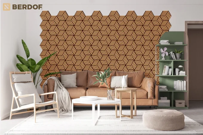 Akustický panel hexagon - Dub jantarový