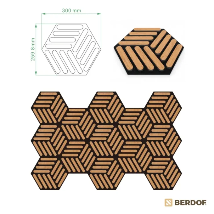 Akustický panel hexagon - Dub jantarový