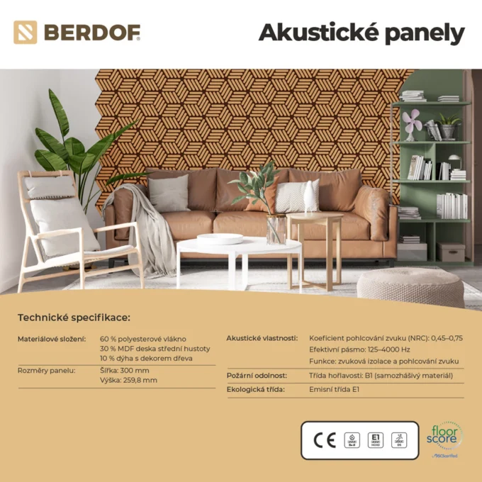 Akustický panel hexagon - Dub přírodní